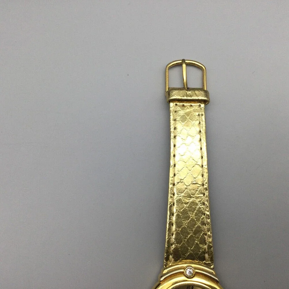 Vintage Ronica Womens Watch 31mm Gold Tone Gem Leather New Battery